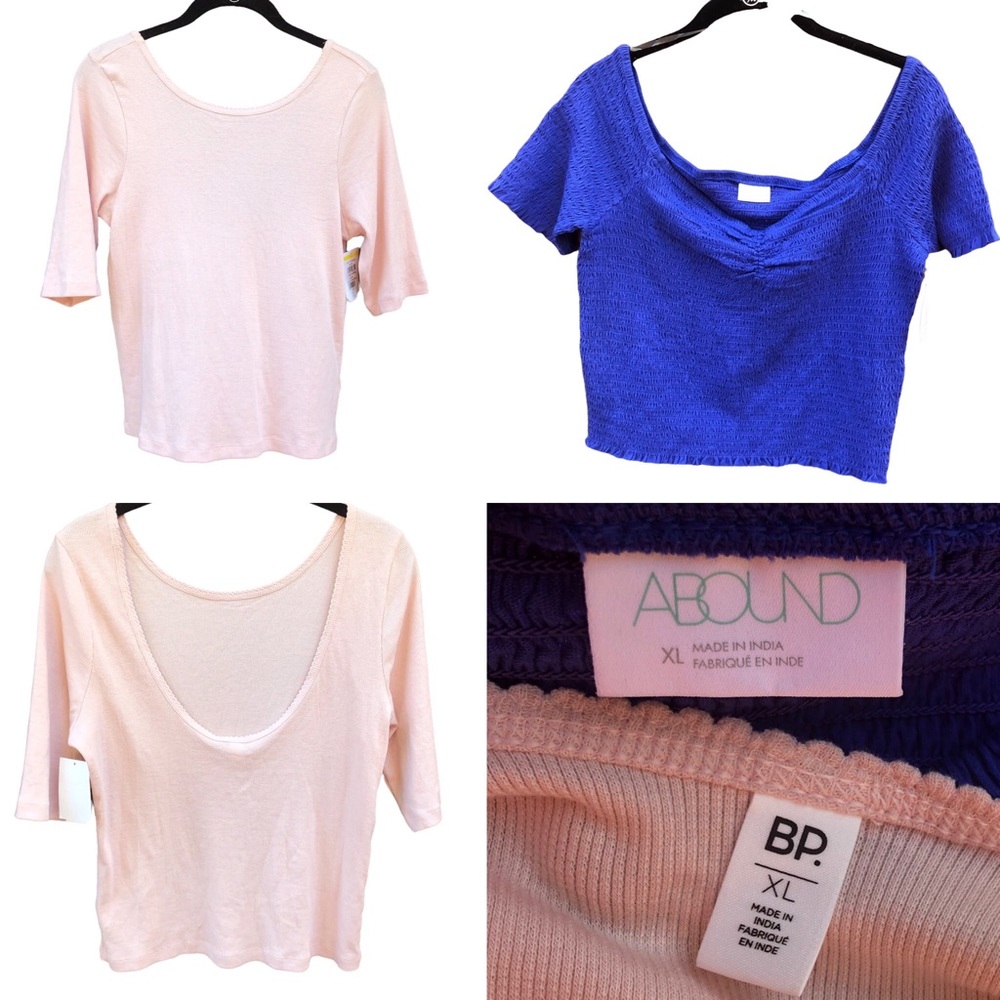 BP 2PC XL Shirt Top Lot Pink Ribbed Blue Purple BP Textured Stretch Abound
